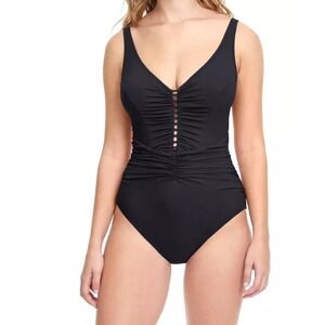 Profile by Gottex‎ Ruched One Piece Swimsuit Tummy Control Shaping Black Size 6